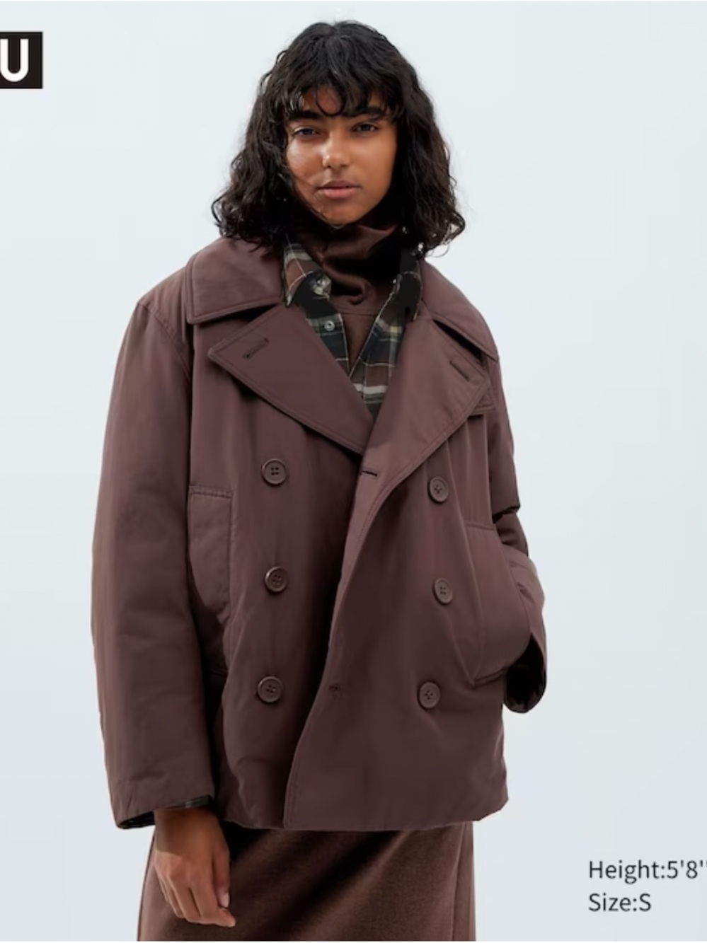 Lemaire Casual Flannel Lined Women’s Uniqlo Short Padded Pea Coat Brown S